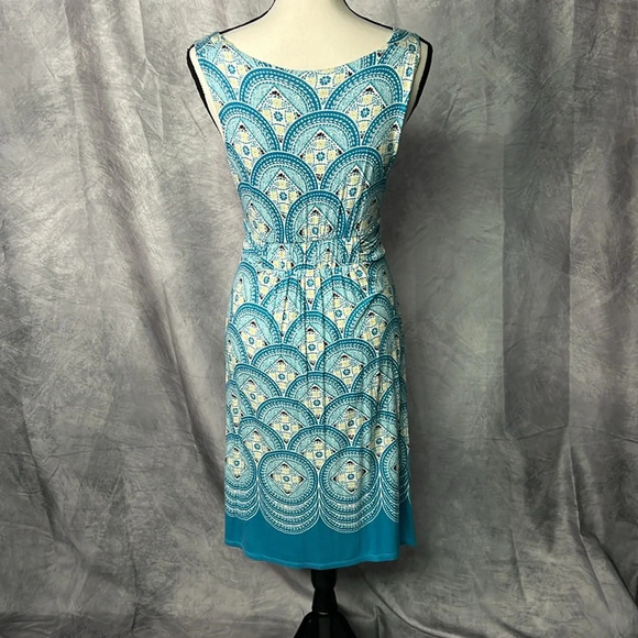 ELLE Turquoise, White & Yellow V-Neck Dress - size XS - Picture 6 of 11